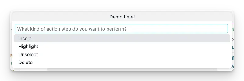 Add a demo step from the "Demo Time: Add as demo step" command