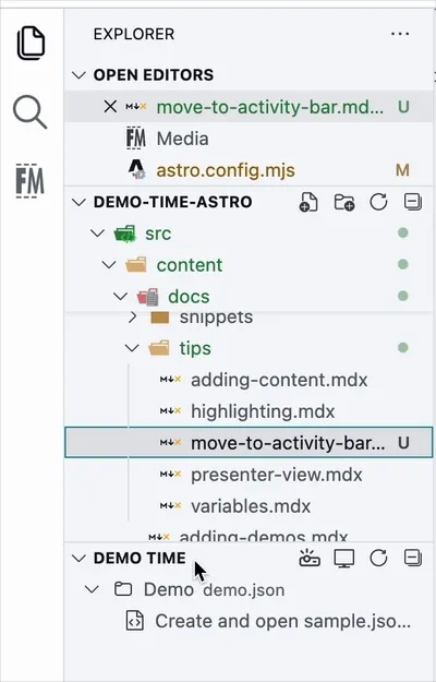 Move the Demo Time view to the activity bar